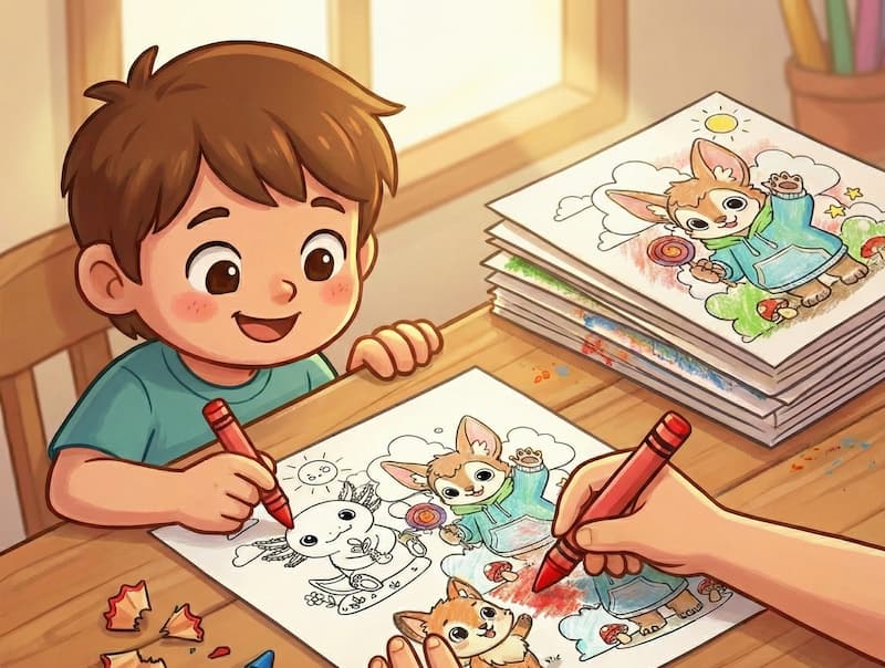 Child coloring on paper with crayons