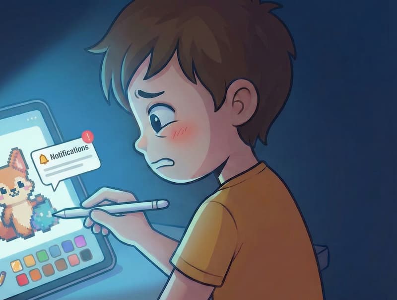 Child coloring on a tablet screen