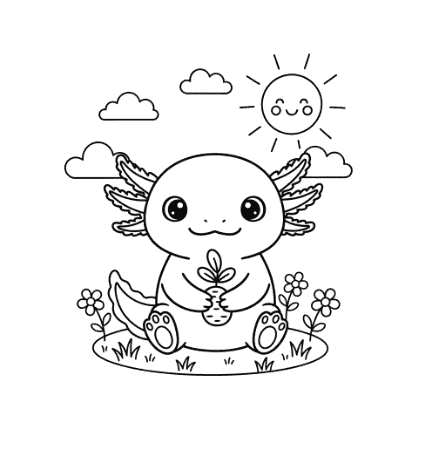 Cute axolotl coloring page