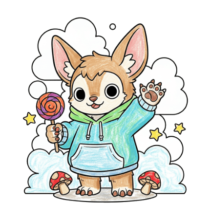 Furry fantasy character coloring page colored in