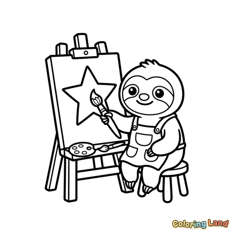 Artist Sloth Painting a Star