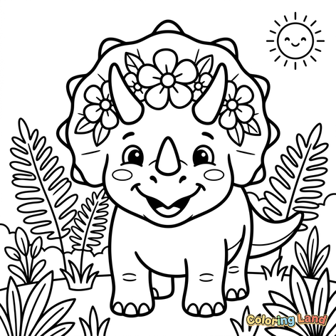 Triceratops Lindo con Corona de Flores
