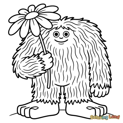 Monstro Peludo Feliz com uma Flor