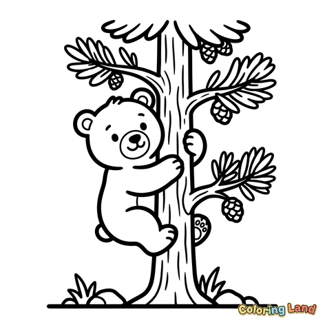 Cute Baby Bear Climbing a Pine Tree