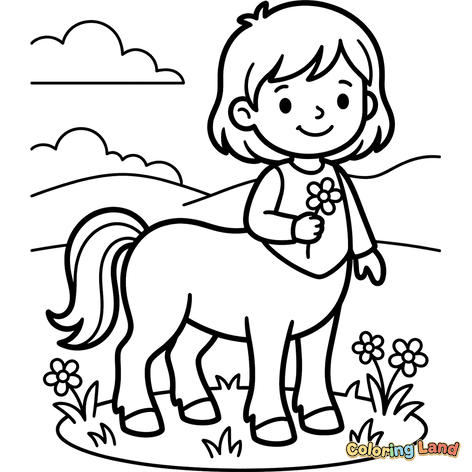 Enfant Centaure Joyeuse avec une Fleur