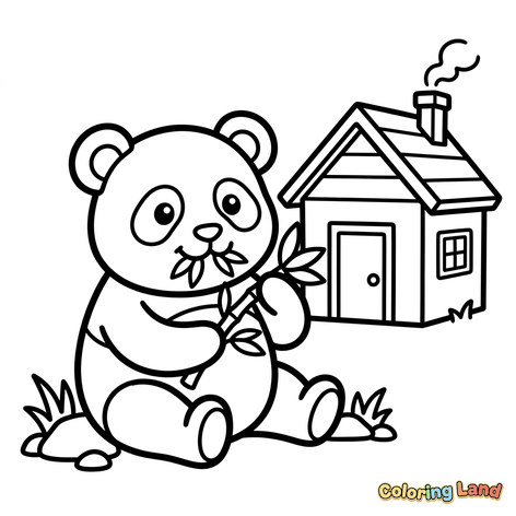 Cute Panda and His Little House