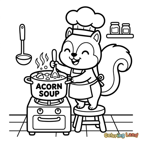 Chef Squirrel Cooking Acorn Soup