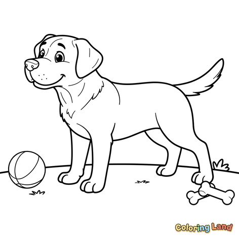 Happy Dog with Ball and Bones