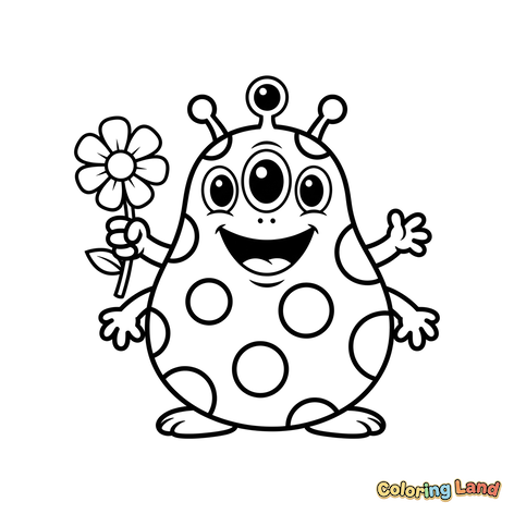 Monstruo Moteado Feliz con una Flor