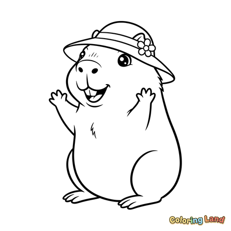 Marmotta Felice Con un Cappello da Sole