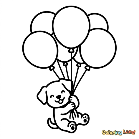 Puppy Floating With Balloons