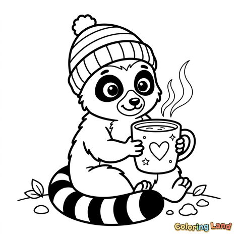 Cozy Raccoon with Hot Chocolate