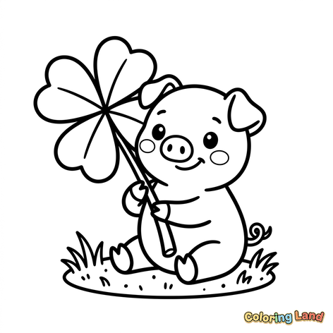 Lucky Piglet with Four-Leaf Clover