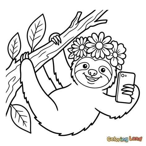 Paresseux Selfie avec Couronne de Fleurs