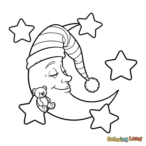 Luna che Dorme con Stelle e Orsetto