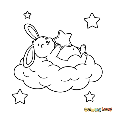 Schlafender Hase auf einer Wolke mit Sternen