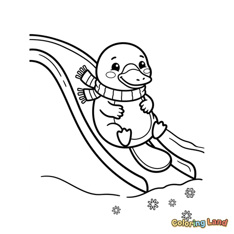 Ornithorynque glissant sur la neige