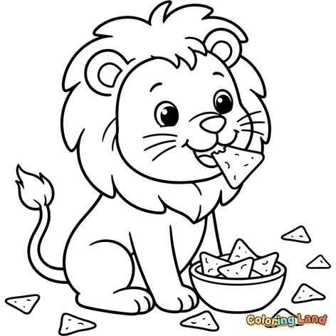 Cute Lion Eating Tortilla Chips