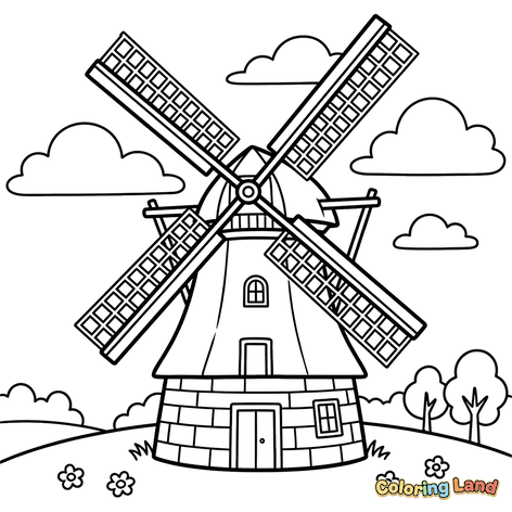 Moulin à Vent Traditionnel dans un Paysage Serein