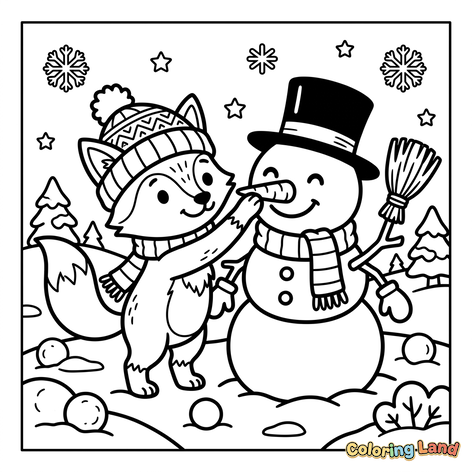Cute Fox and Snowman Winter Friends