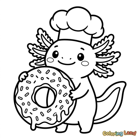 Chef Axolotl with a Giant Donut