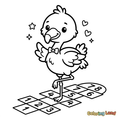 Cute Bird Playing Hopscotch