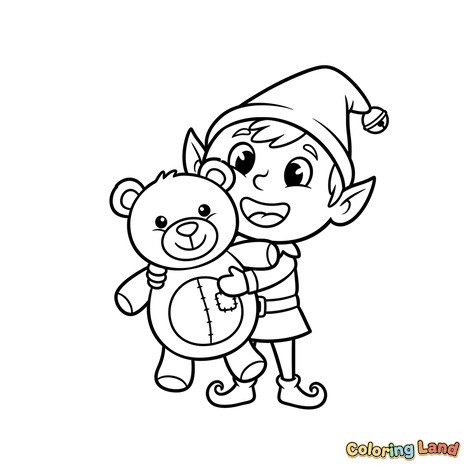 Elfo di Natale che Abbraccia un Orsetto di Peluche