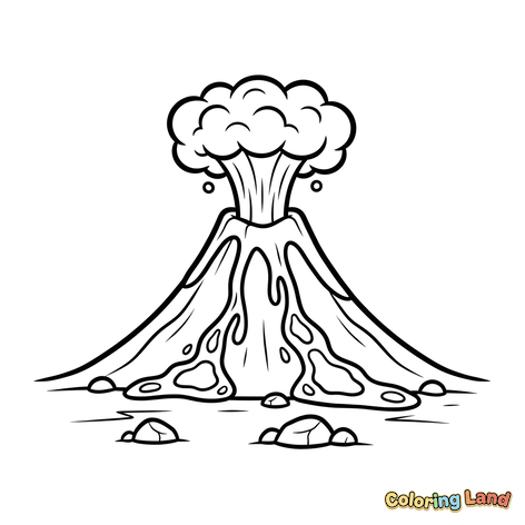 Vulcan în Erupție cu Lavă Curgătoare