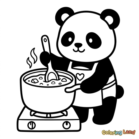 Panda Cozinheiro Fofo Fazendo Sopa