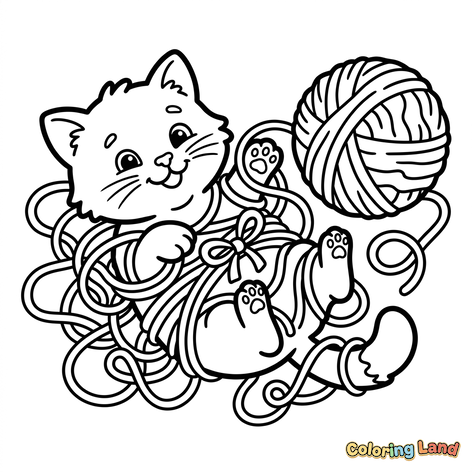 Gatito juguetón con bola de lana