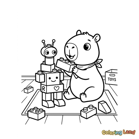 Cute Bear Building a Toy Robot