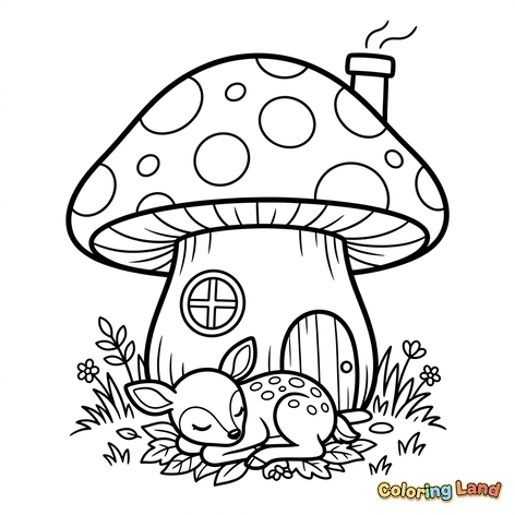 Anak Rusa Tidur di Rumah Jamur