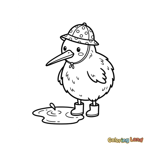 Cute Kiwi Bird in Rain Gear