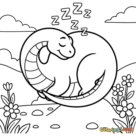 Bébé Dinosaure Endormi sur une Colline