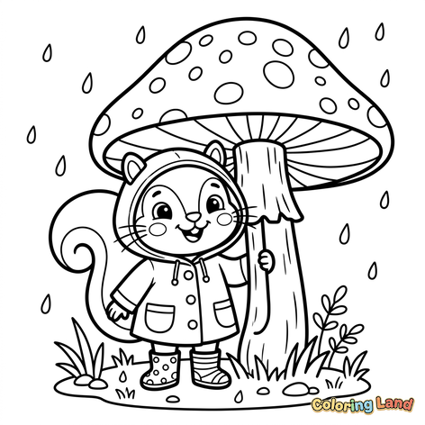 Söt ekorre under en svamp