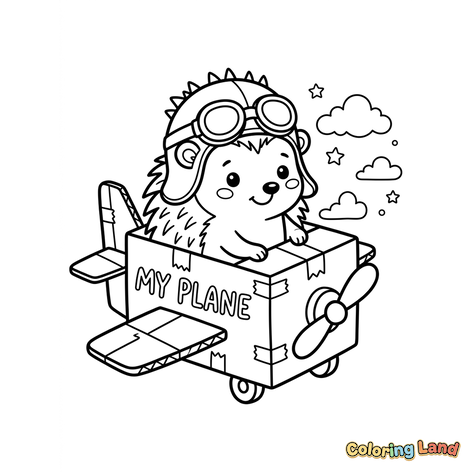 Igel-Pilot im Pappflugzeug