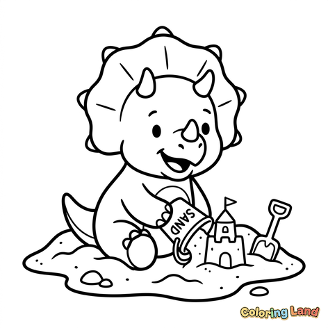 Bébé Tricératops jouant dans le sable