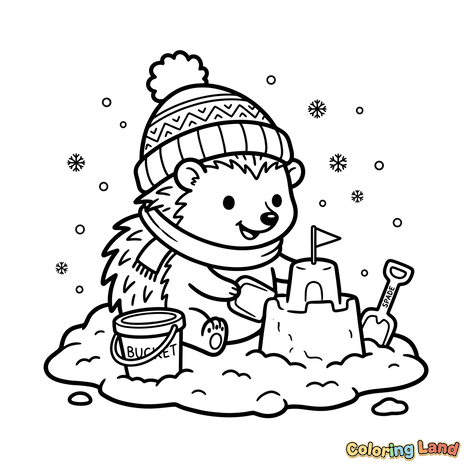 Winterigel baut eine Sandburg