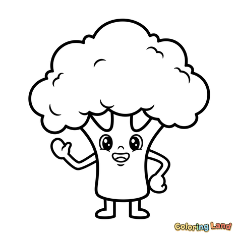Happy Waving Broccoli Character