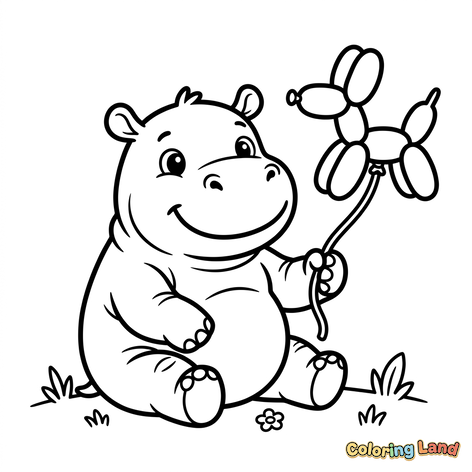 Wesoły Mały Hipopotam z Pieskiem z Balonów