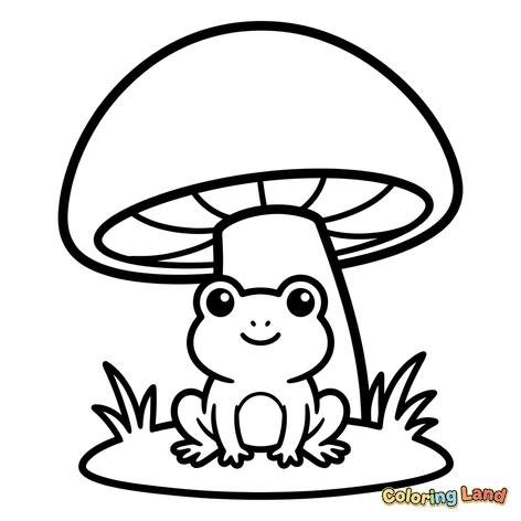 Cute Frog Under a Mushroom