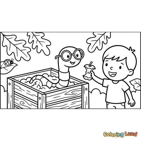 Boy and Worm Sharing an Apple Core