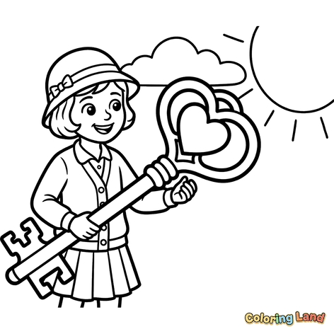 Niña con una Llave en Forma de Corazón