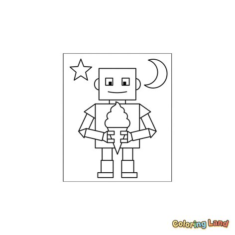 Robot Feliz con Cono de Helado, Estrella y Luna