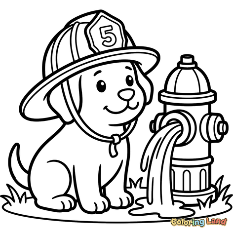 Firefighter Puppy with Gushing Hydrant