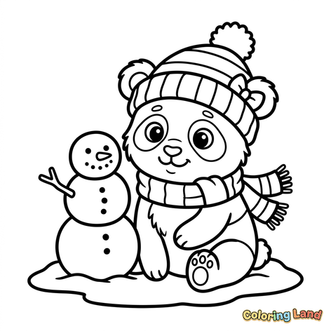 Söt Panda och Snögubbe Vintervänner