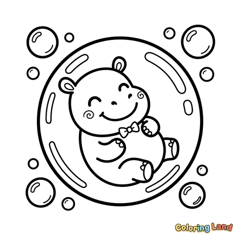 Glad babyflodhäst i en bubbla