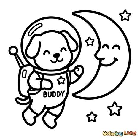 Astronaut Puppy and the Smiling Moon