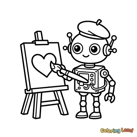 Robot artista che dipinge un cuore