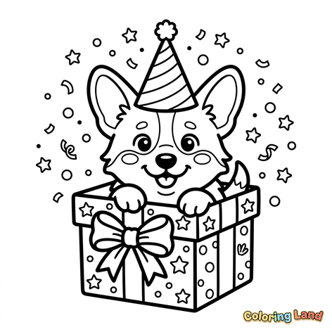Verjaardags Corgi Puppy in een Cadeaudoos